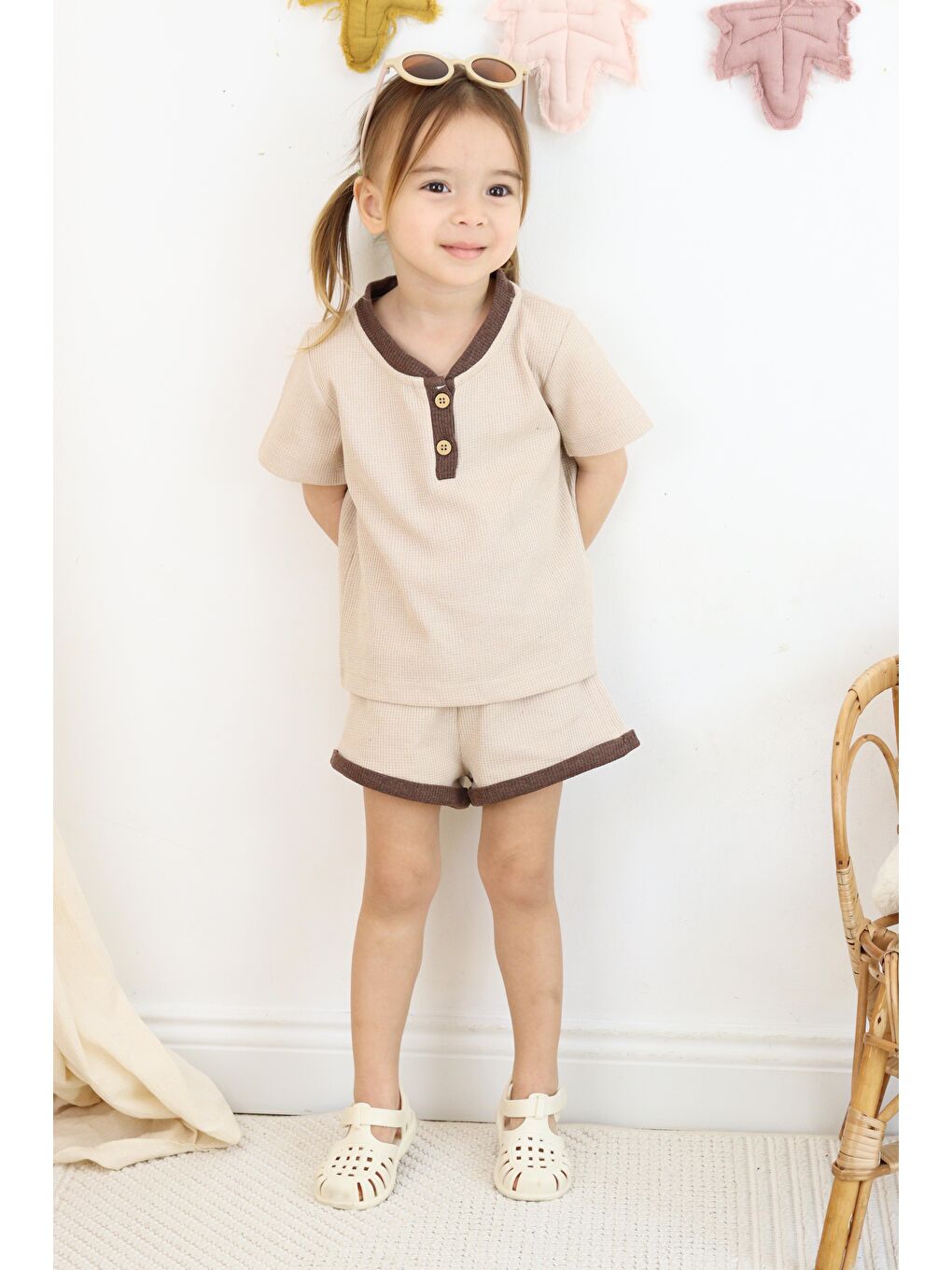 Bej Çift Renkli Waffle Takım-3