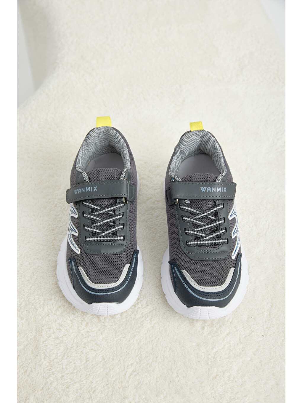 Gri Çocuk Unisex Füme Lacivert Sarı Rahat Kalıp Nefes Alabilen Cırtlı Sneaker-2