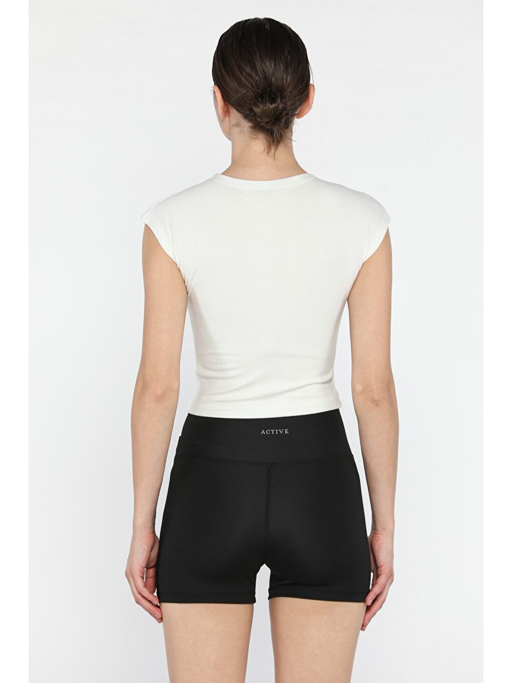 Siyah Kadın Yüksek Bel Dalgıç Kumaş Mini Tayt-2