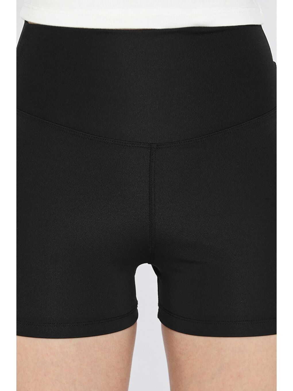 Siyah Kadın Yüksek Bel Dalgıç Kumaş Mini Tayt-3