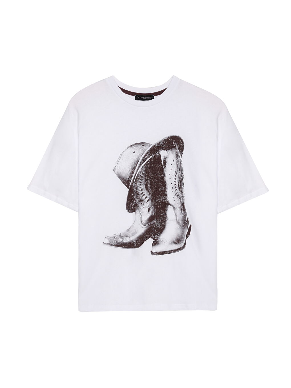 Retro Baskı Detaylı Kısa Kol Tişört Beyaz