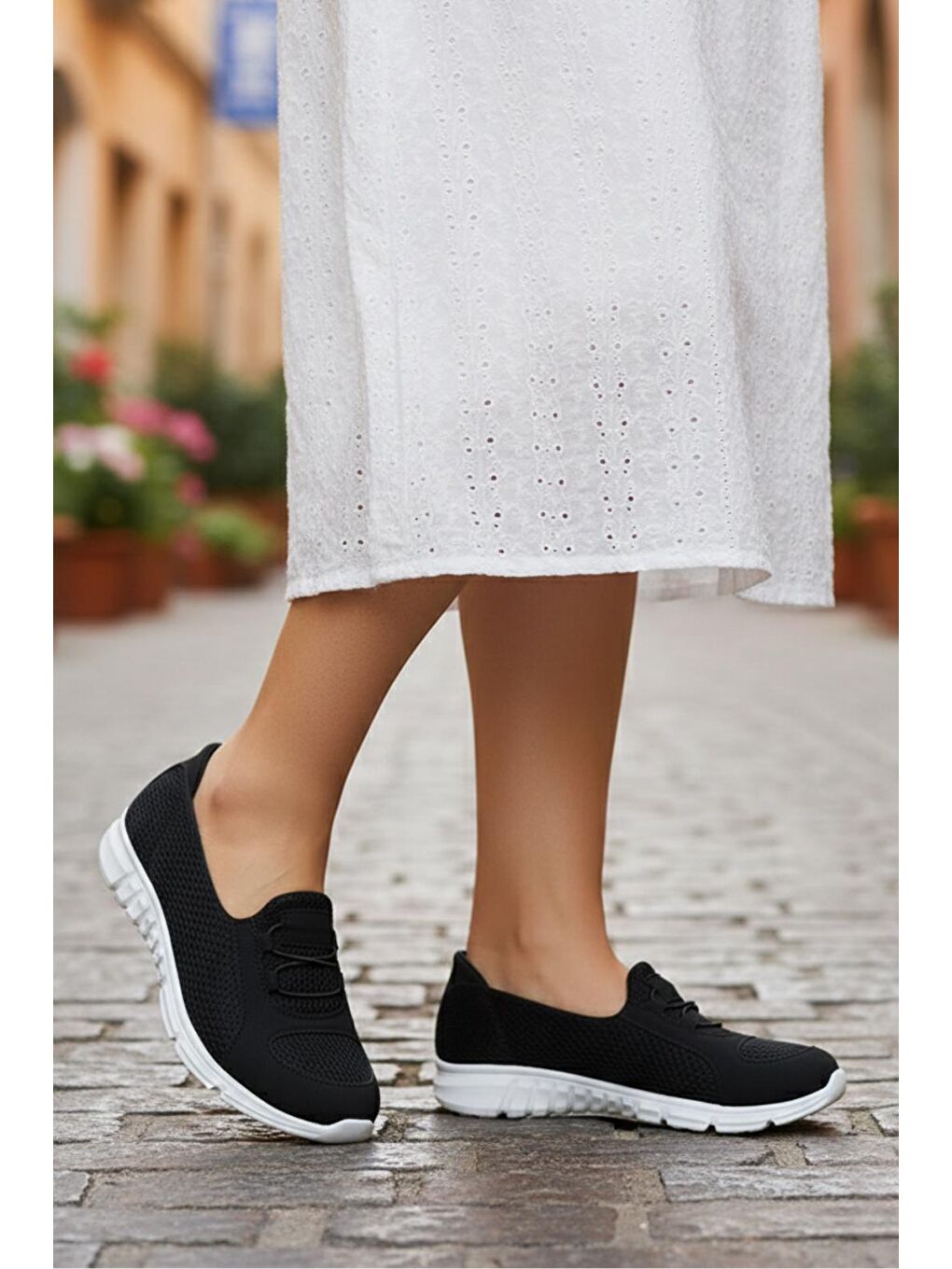 Siyah Prf 04 Kadın Hafif Yürüyüş Ayakkabısı Esnek Örgü Saya Memmory Ortopedik Taban