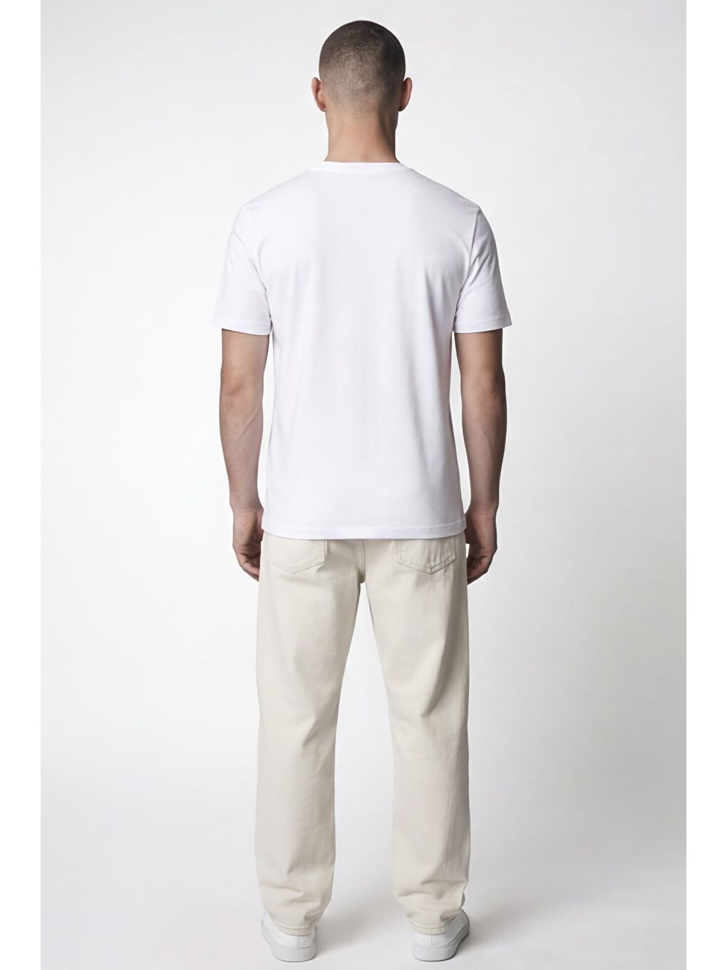Giotelli Erkek Ekru Dar Kesim Slim Fit Dokuma Bisiklet Yaka Tişört-3