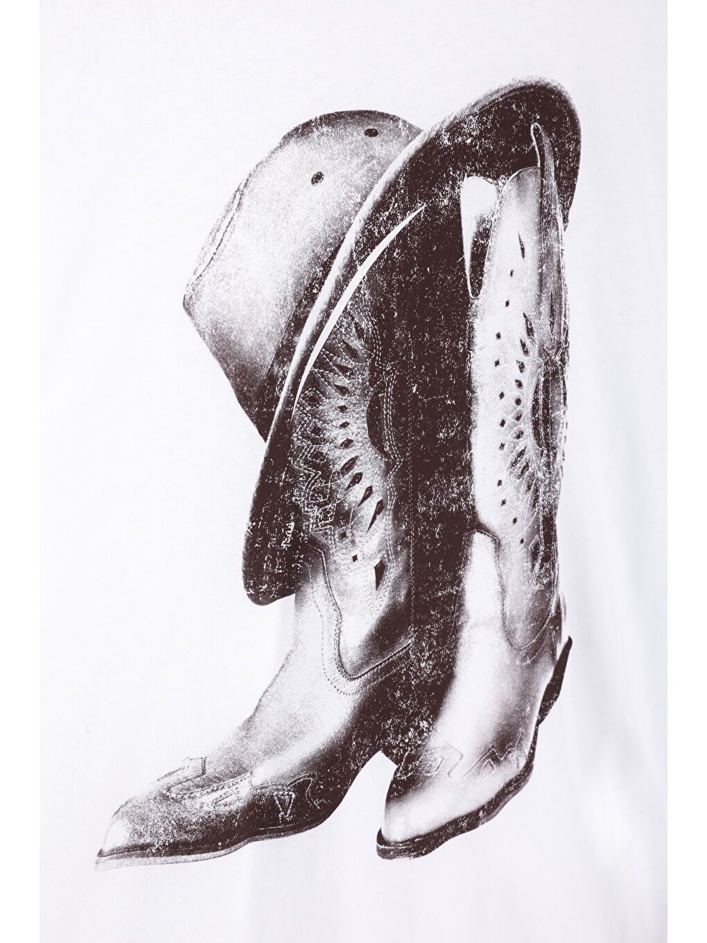 Retro Baskı Detaylı Kısa Kol Tişört Beyaz-2