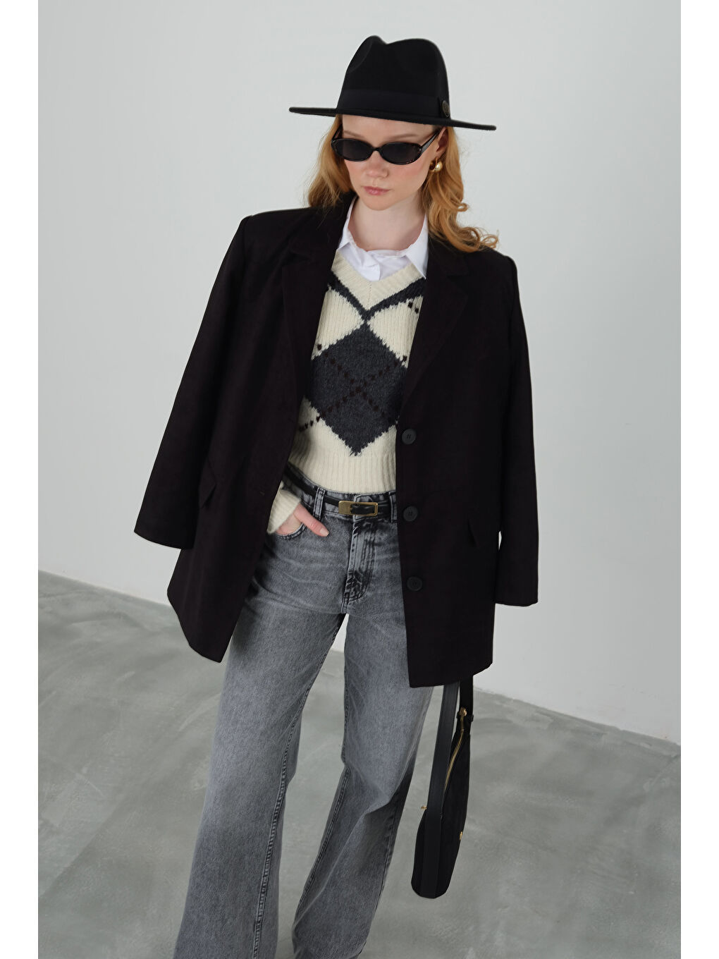 Süet Blazer Ceket Siyah