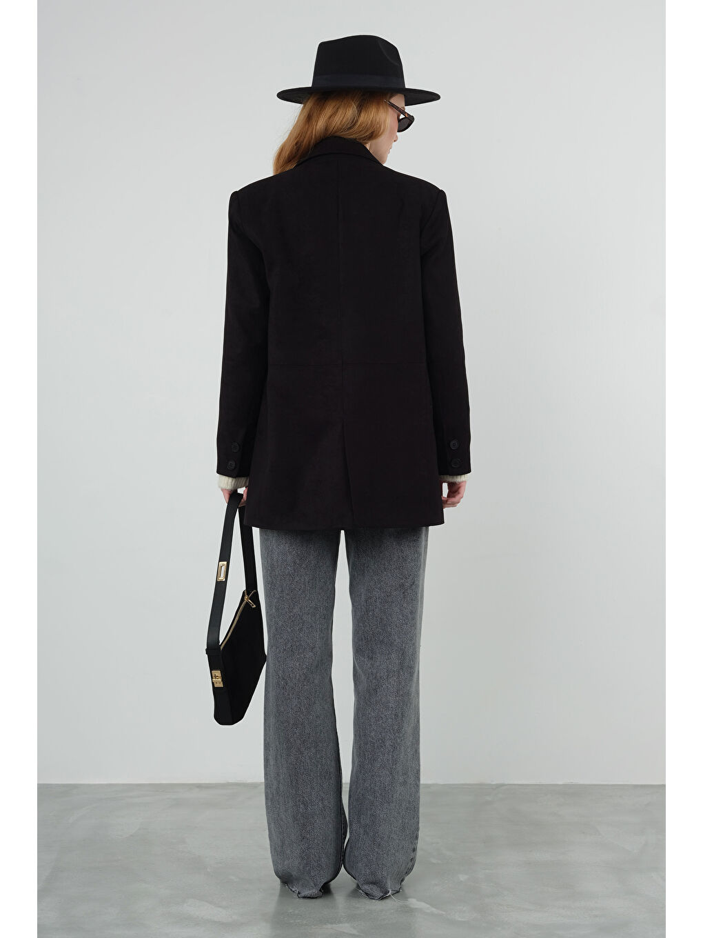 Süet Blazer Ceket Siyah-1