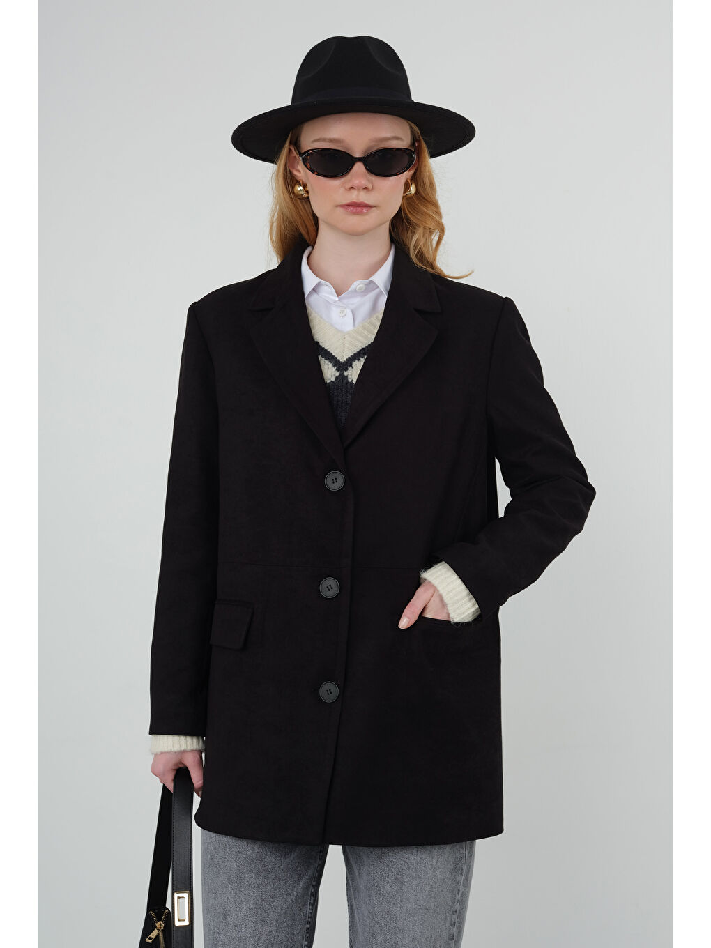 Süet Blazer Ceket Siyah-3