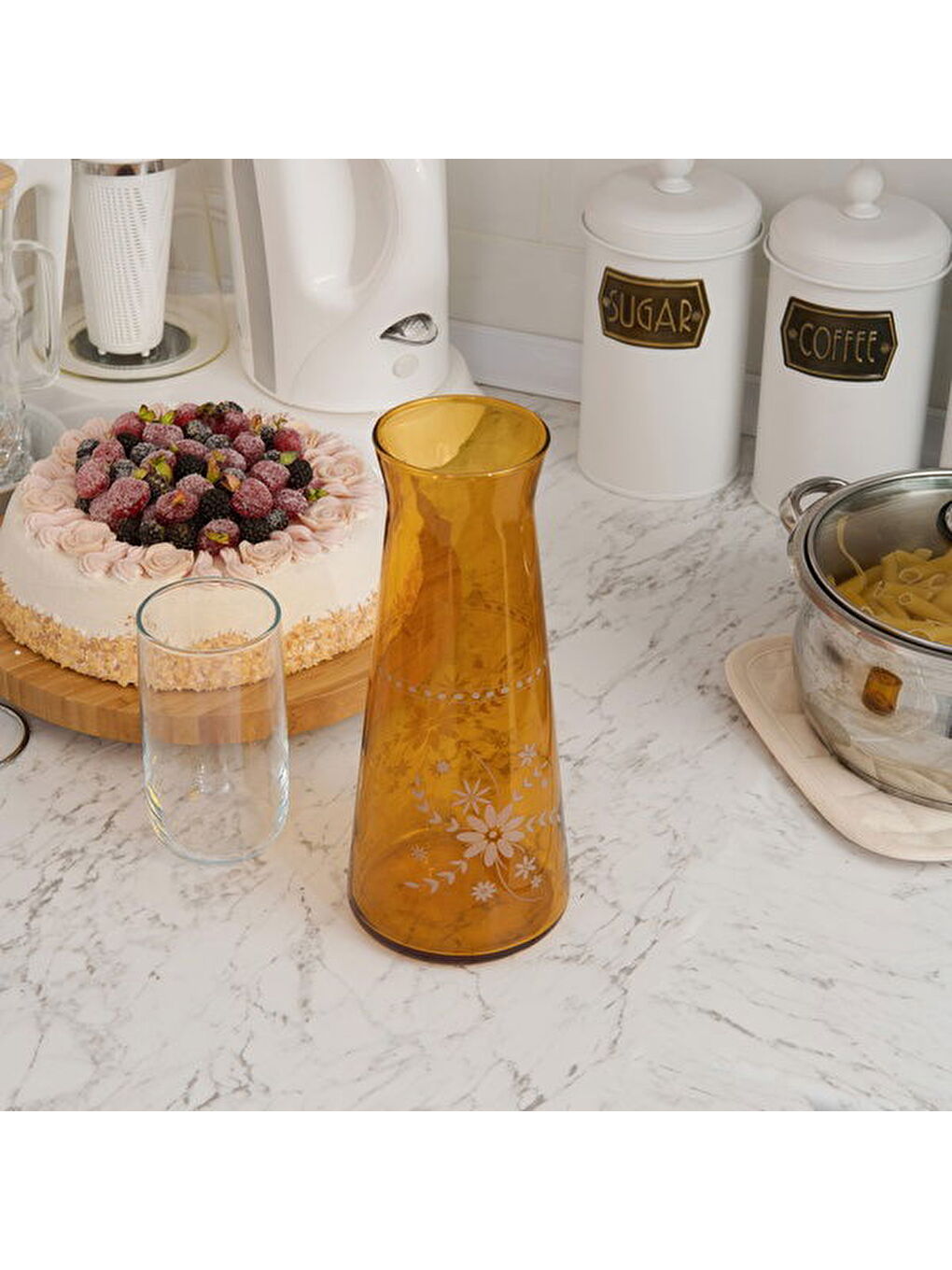 Sarı Nazenin Desen Karaf - Amber - 1145 ml-2