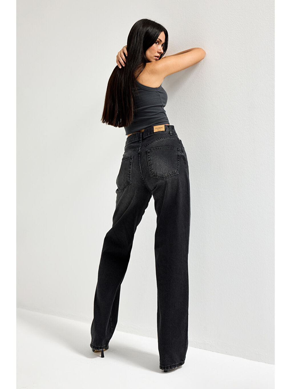 Gri Kadın Koyu Füme Renk 2s6-1 Loose Fit Orta Bel %100 Pamuk Denim Jean-2