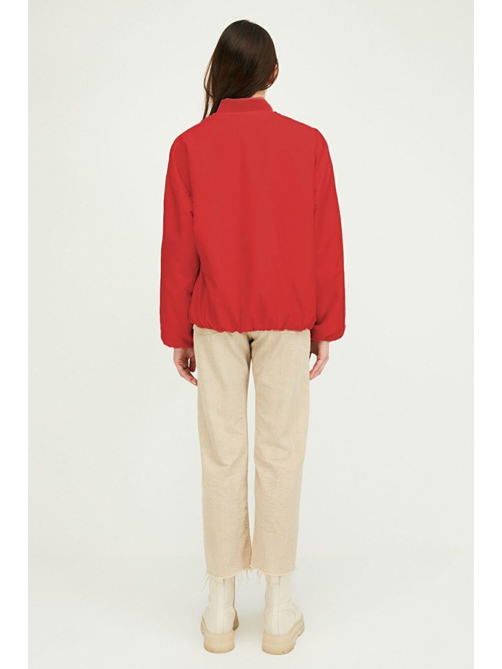 Kırmızı Kadın Içi Astarlı Rüzgar Geçirmez Kolej Yaka Mont QBM-825-1