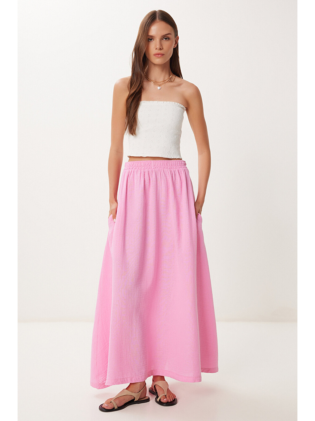 Pembe Cepli Kloş Müslin Etek PEMBE LBV0067