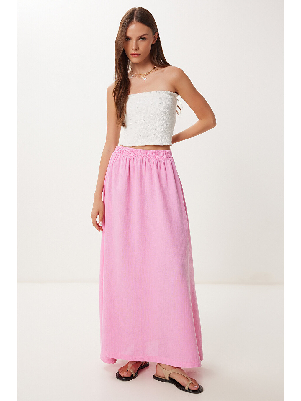 Pembe Cepli Kloş Müslin Etek PEMBE LBV0067-1