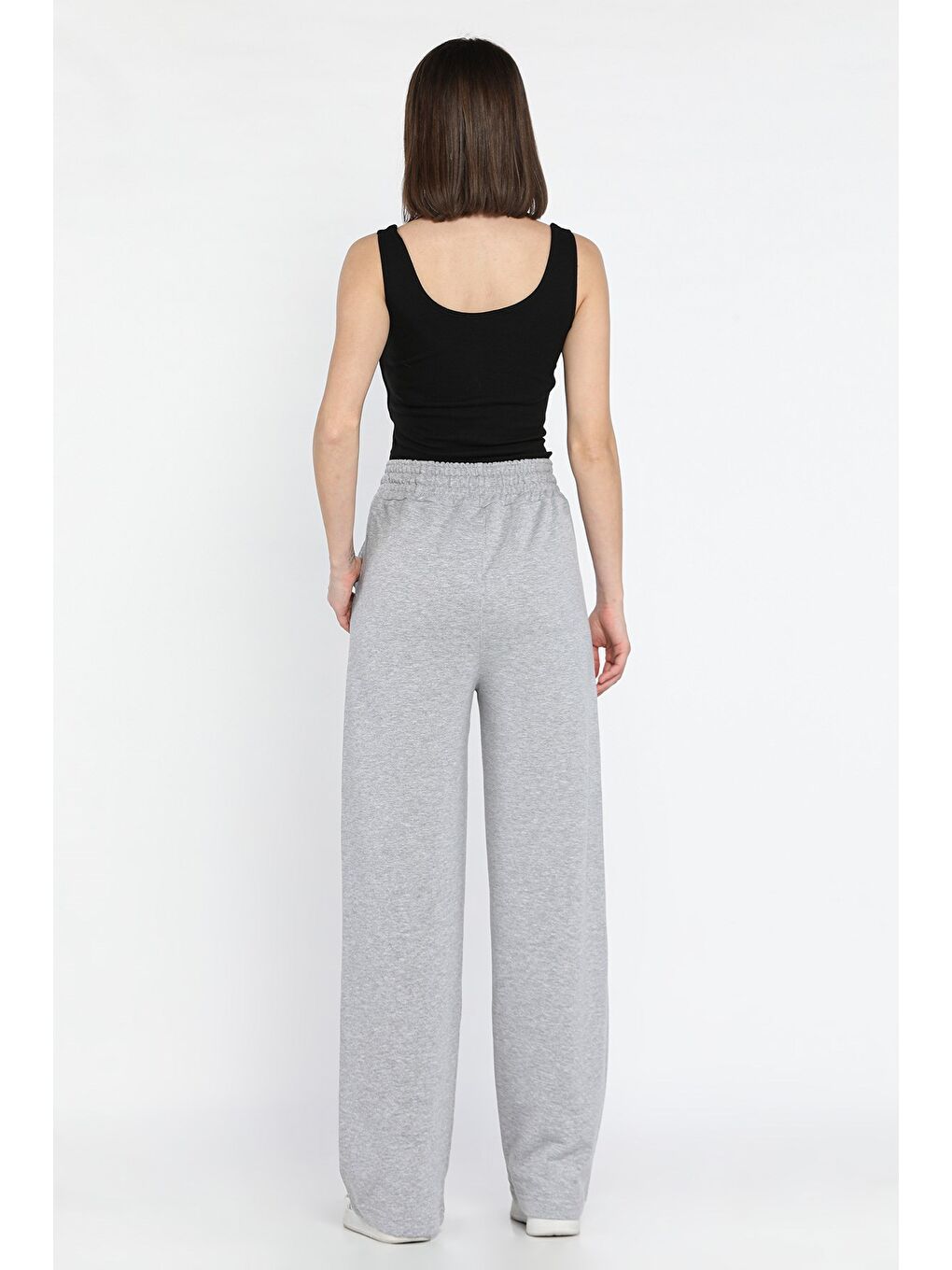 Gri Kadın Yüksek Bel Çimalı Palazzo Eşofman Altı-2