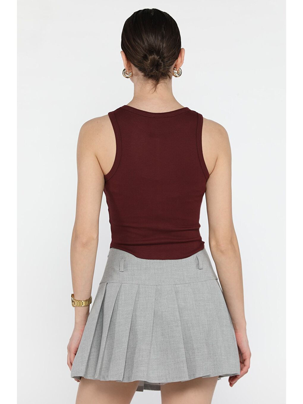 Bordo Kadın Bisiklet Yaka Parçalı Elastanlı Bluz-2