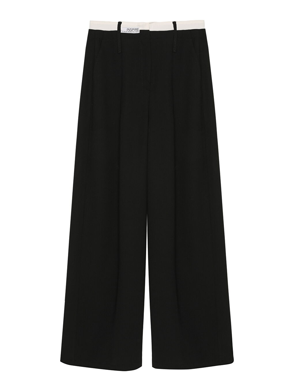 Çift Bel Etiket Aksesuarlı Pantolon Siyah-1