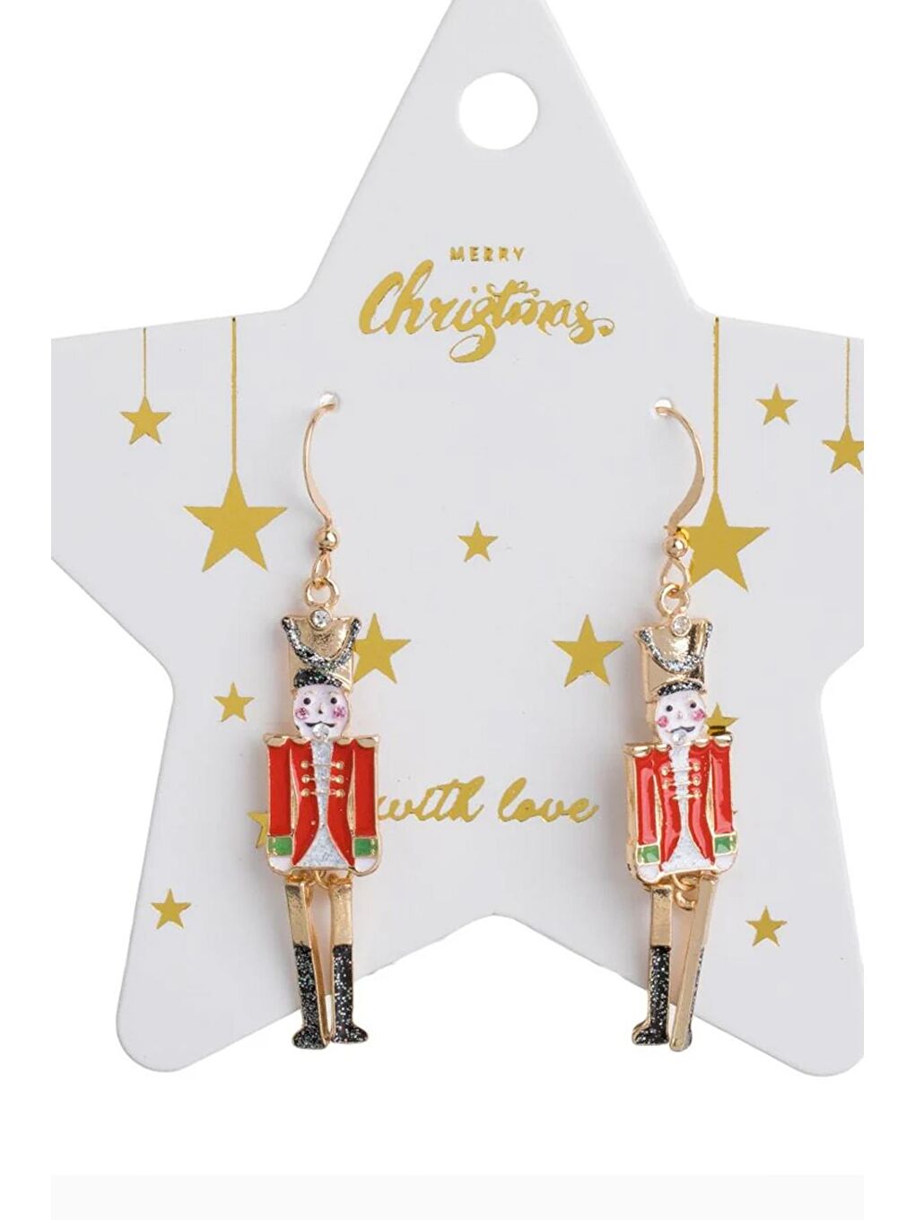 Sarı Yılbaşı Nutcraker Kurşun Asker Sallantılı Küpe-2