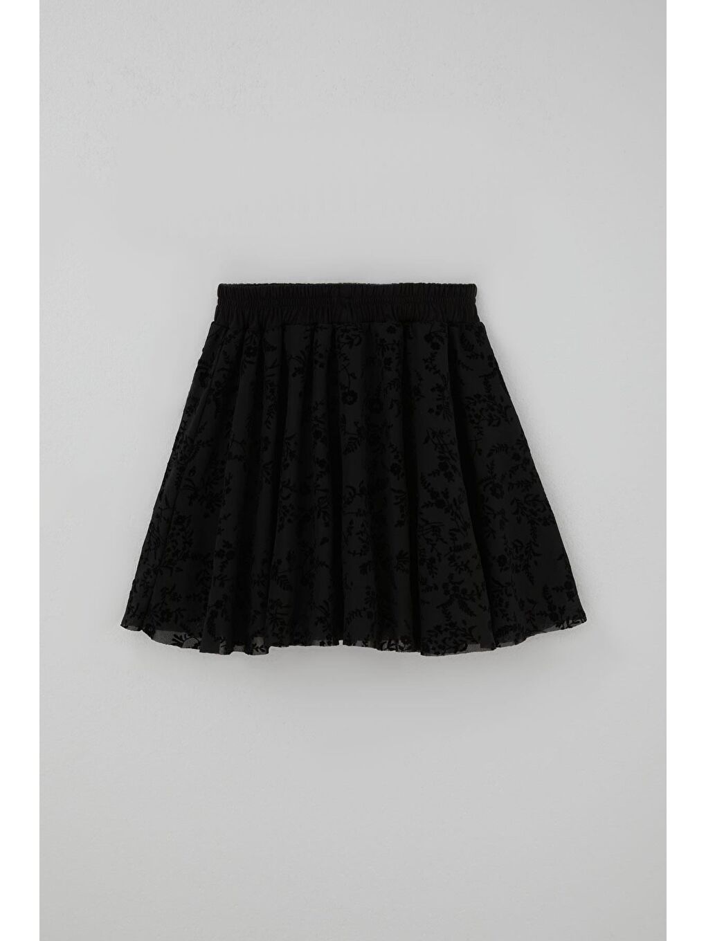 Kız Çocuk Etek Çiçek Nakışlı Bel Kısmı Lastikli Siyah (6-12 Yaş)-1