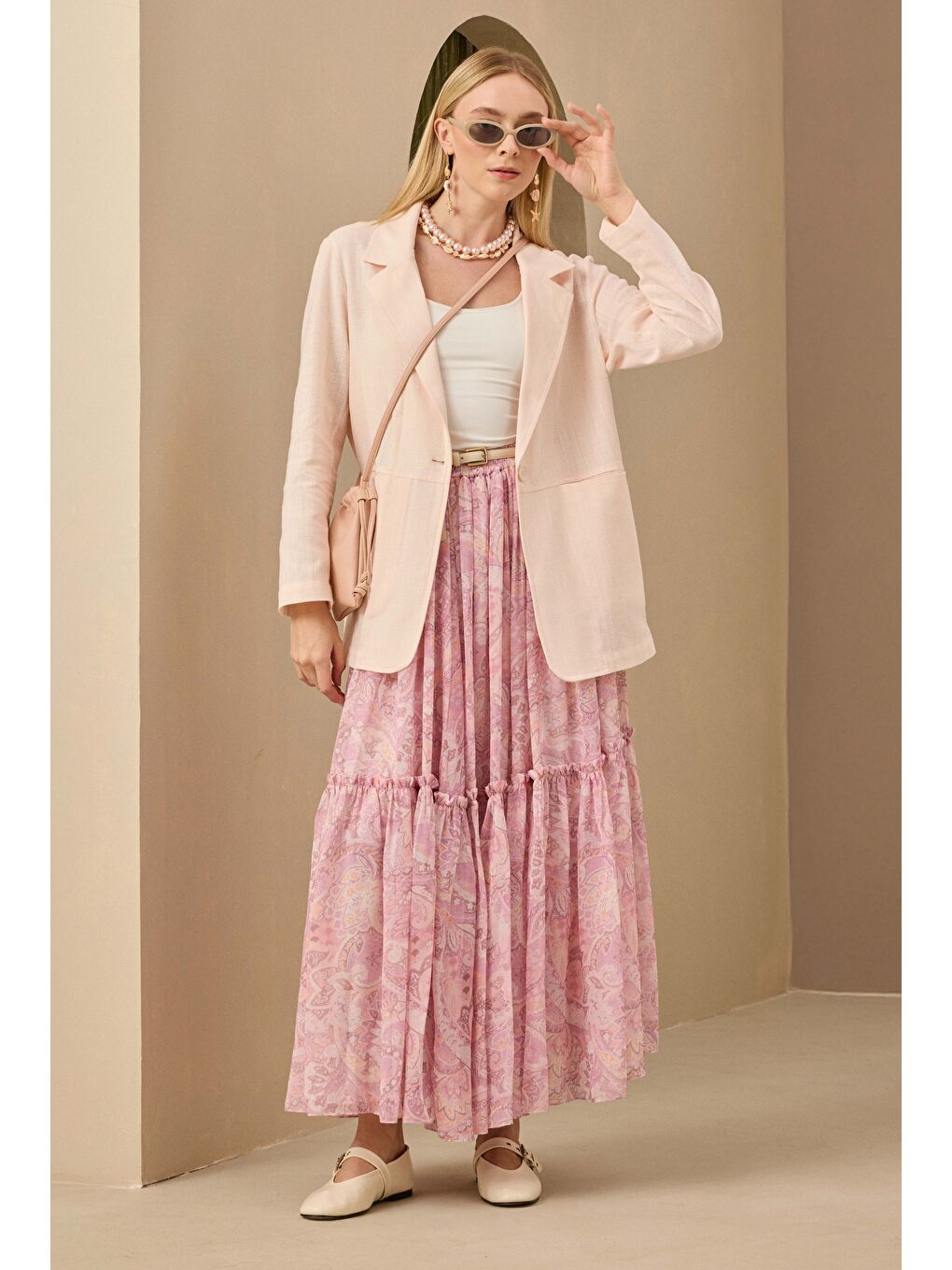 Keten Blazer Ceket Soft Pembe-1