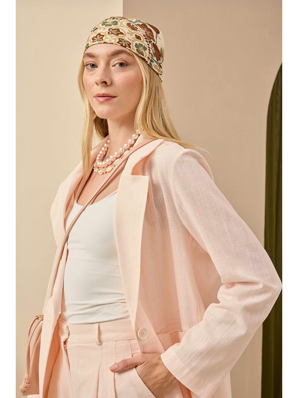 Keten Blazer Ceket Soft Pembe-2