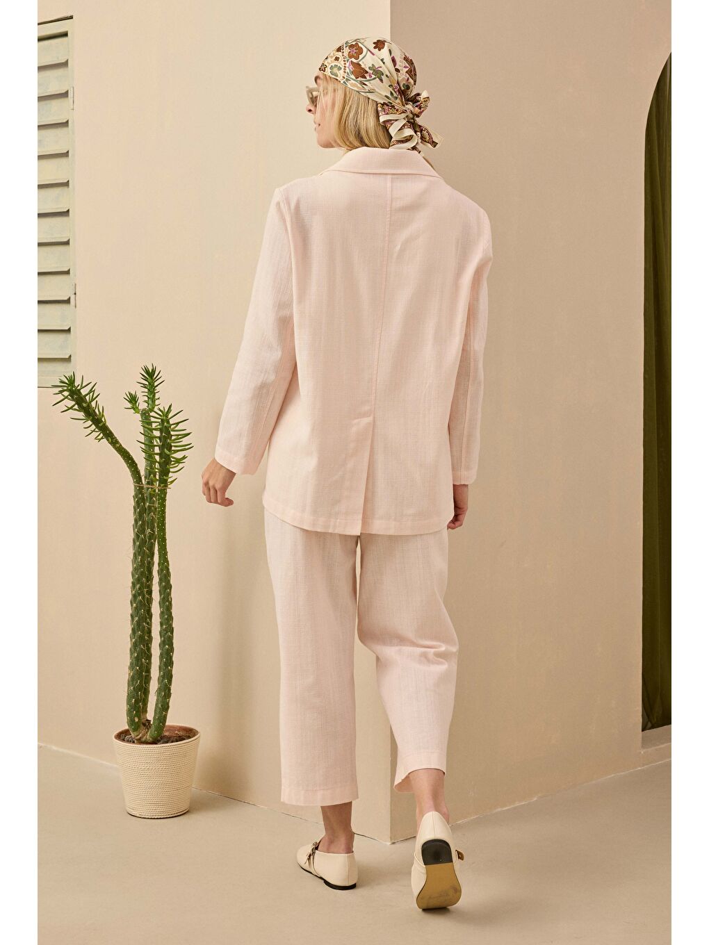 Keten Blazer Ceket Soft Pembe-3