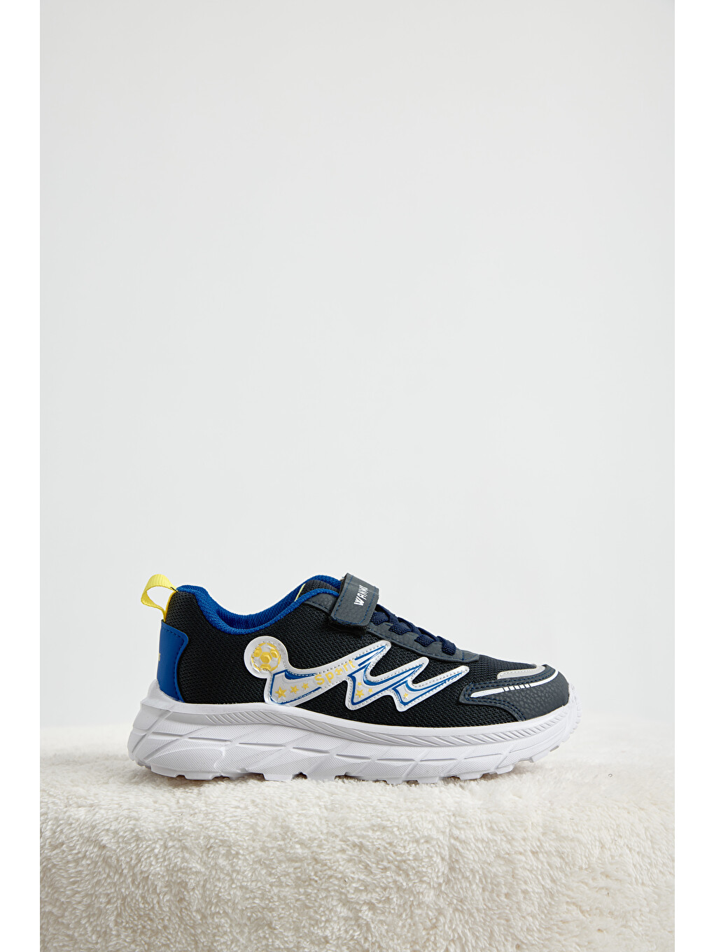 Çocuk Unisex Lacivert Sarı Rahat Kalıp Nefes Alabilen Cırtlı Sneaker