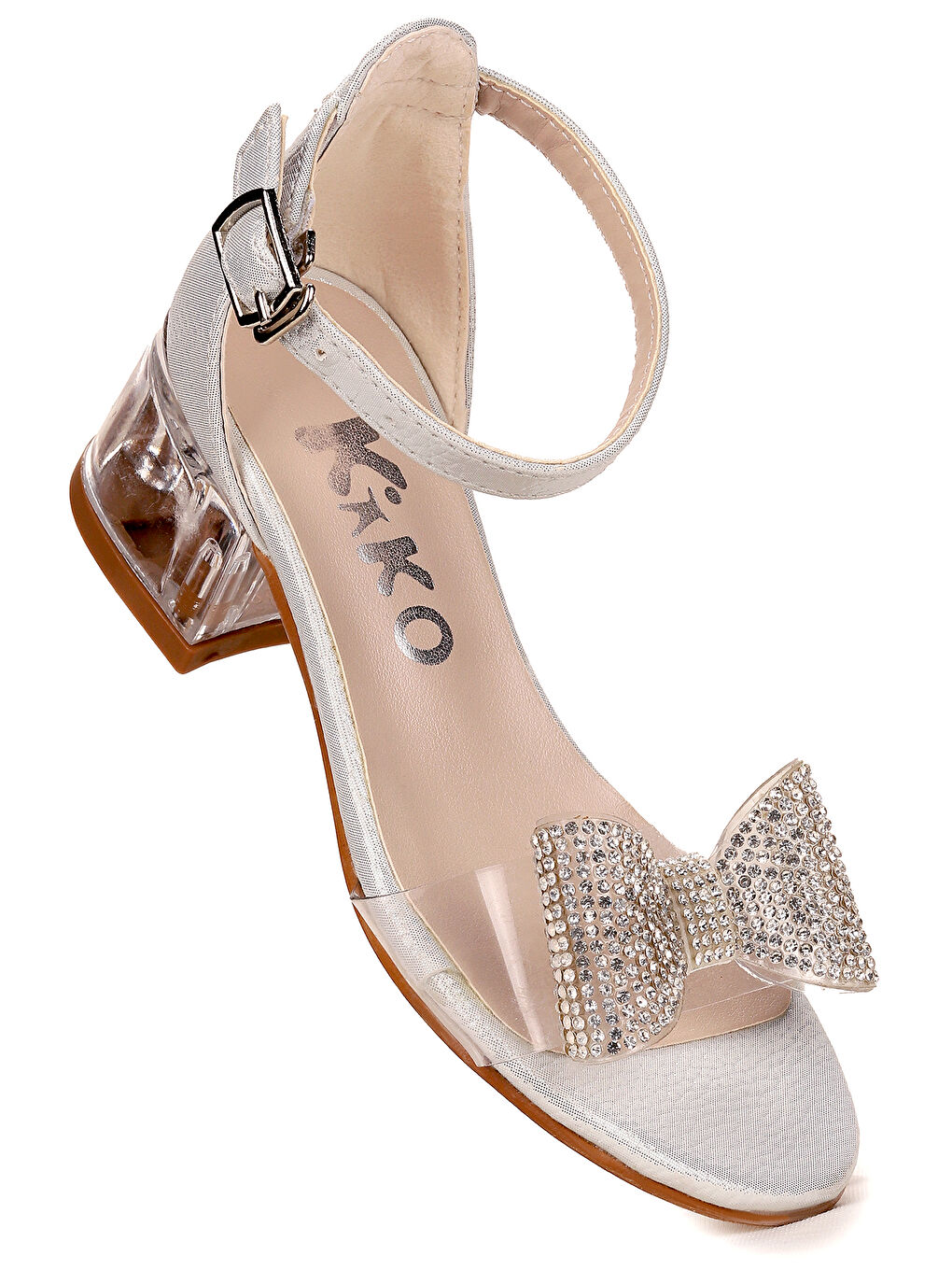 Beyaz Tire Vakko Kız Çocuk 4 Cm Şeffaf Topuklu Sandalet Abiye Ayakkabı-4