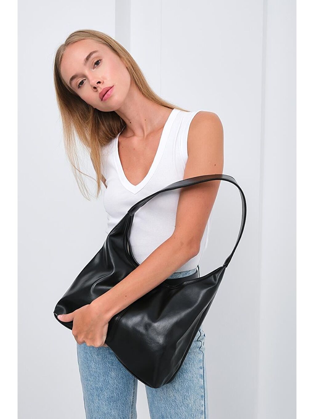 Gina Vintage Deri Omuz Çantası Siyah-1