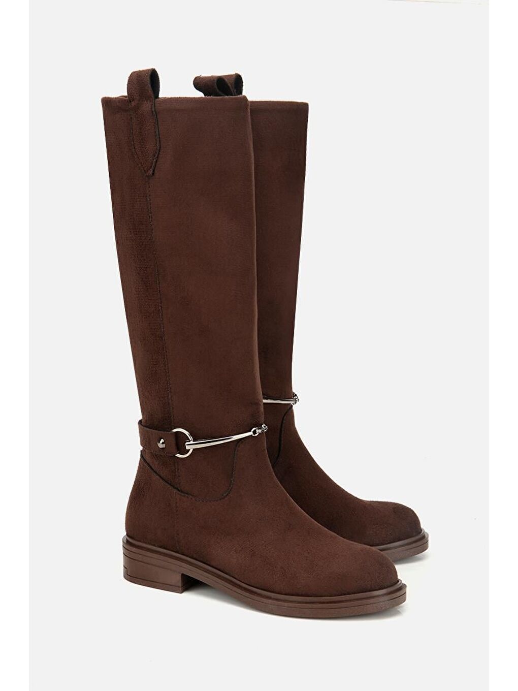 Kadın Süet Kahverengi Zincir Detaylı Çizme-1