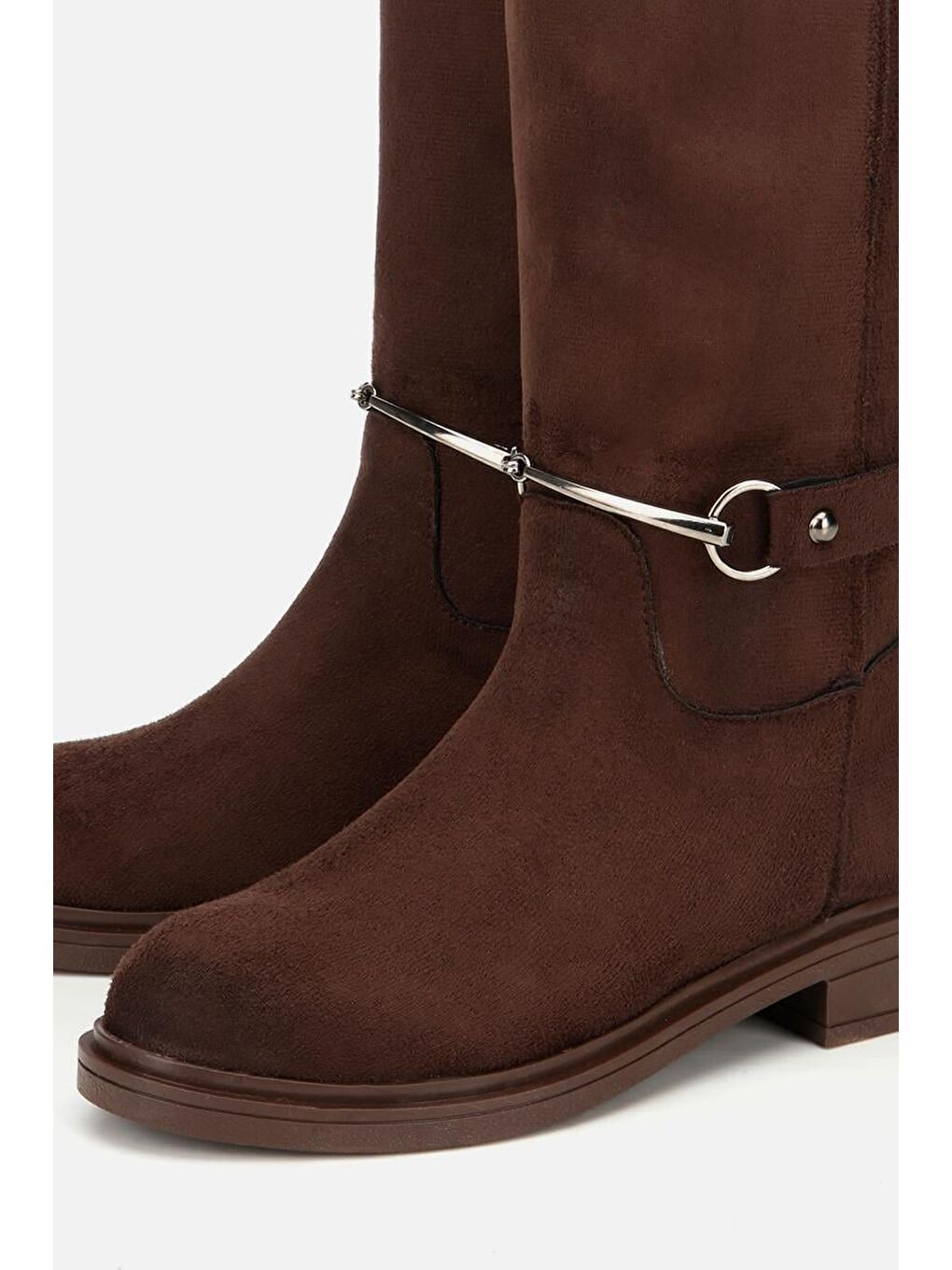 Kadın Süet Kahverengi Zincir Detaylı Çizme-2