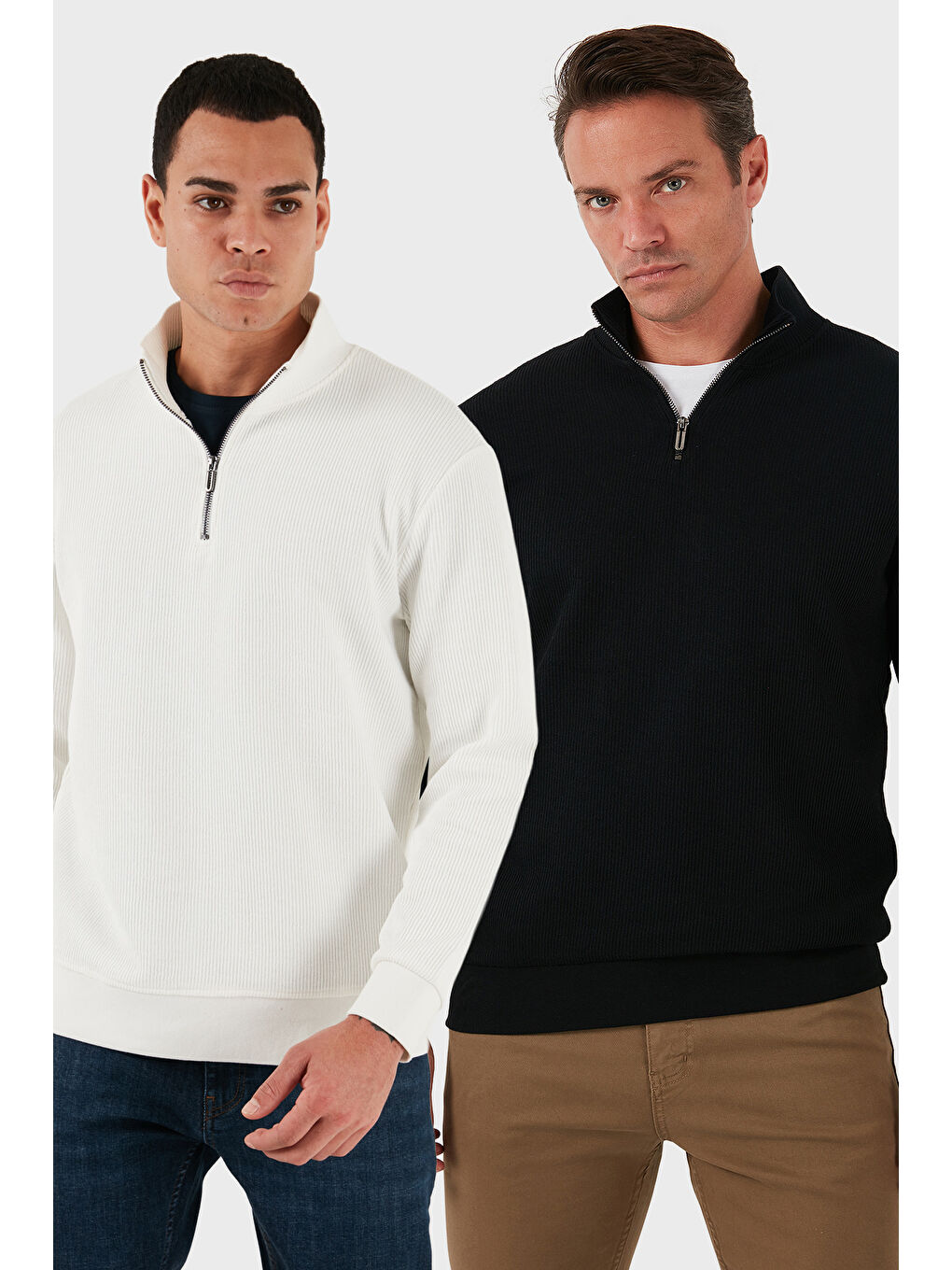 Lila Pamuklu Regular Fit Yarım Fermuarlı Dik Yaka 2'li Paket Sweat 5905716S2