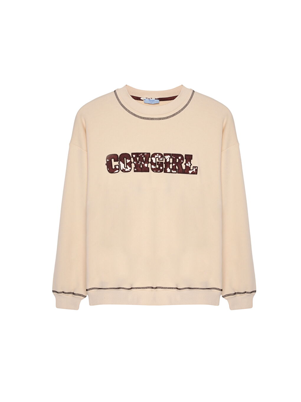 QUZU Kovboy Desenli Sweatshirt Bej - 1