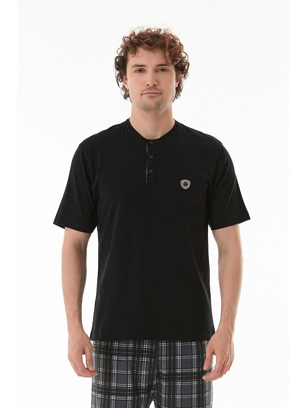 Siyah Ekose Desenli %100 Pamuk Pijama Takımı-1