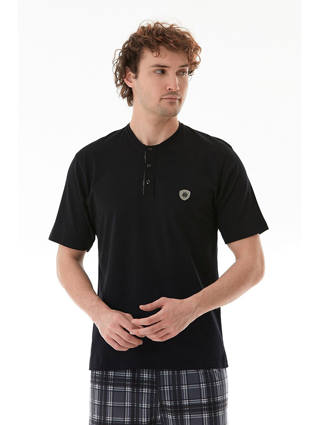 Siyah Ekose Desenli %100 Pamuk Pijama Takımı-2