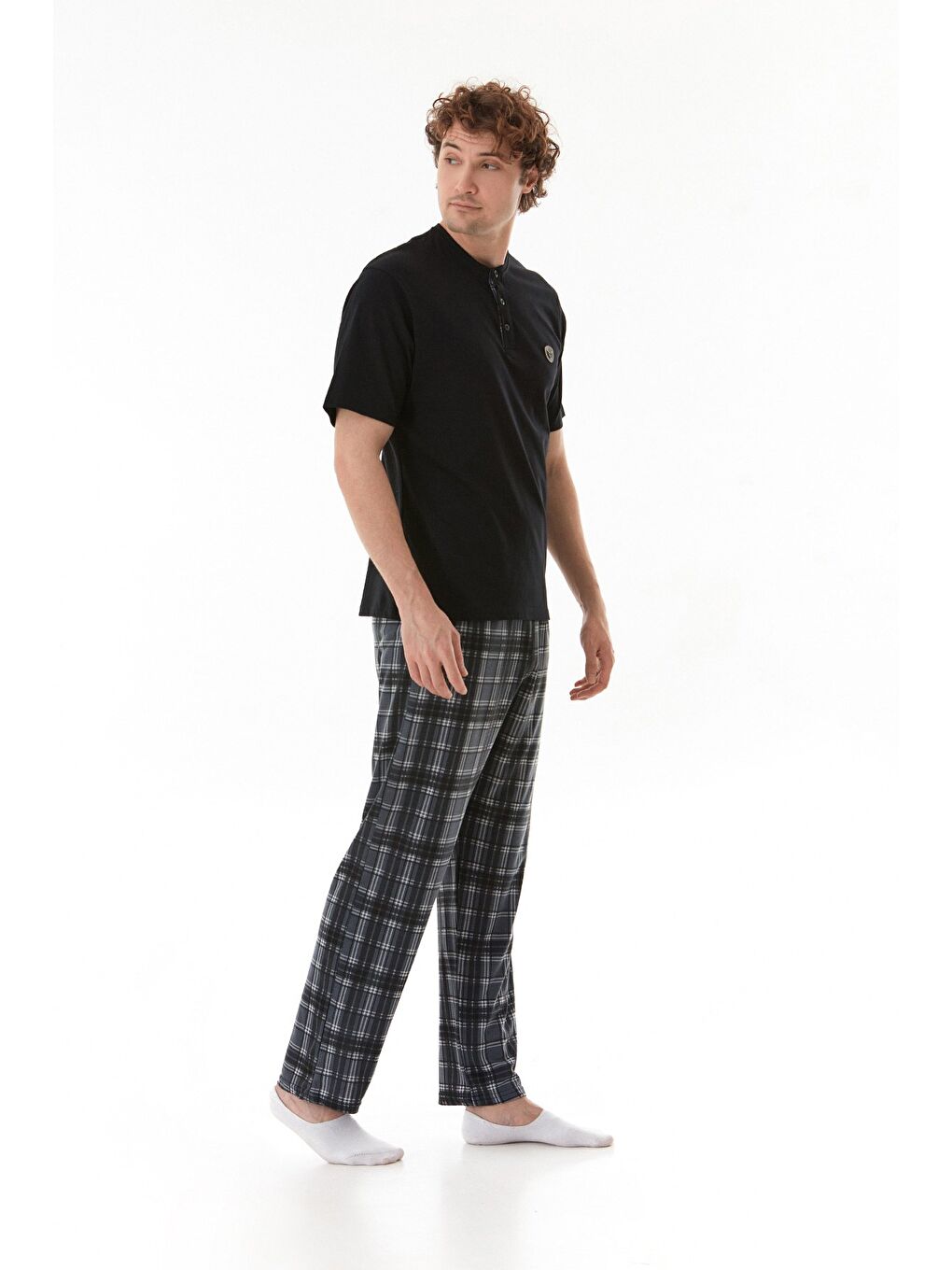 Siyah Ekose Desenli %100 Pamuk Pijama Takımı-3