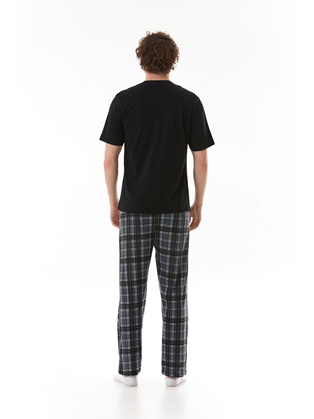 Siyah Ekose Desenli %100 Pamuk Pijama Takımı-4