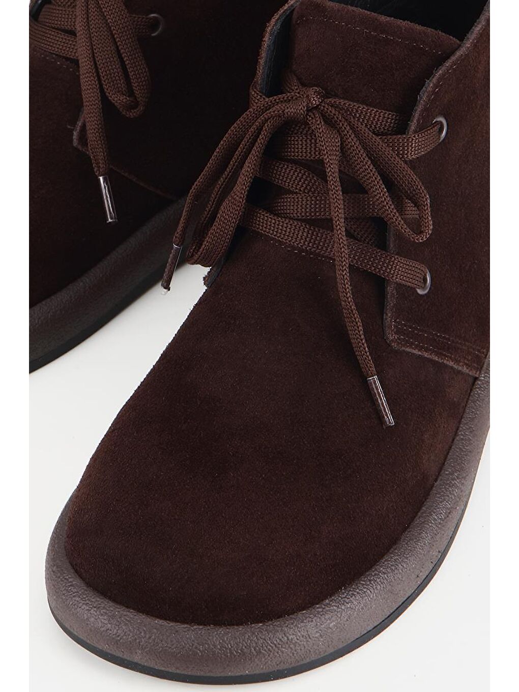 Kadın Süet Deri Kahverengi Bağcıklı Düz Bot-3