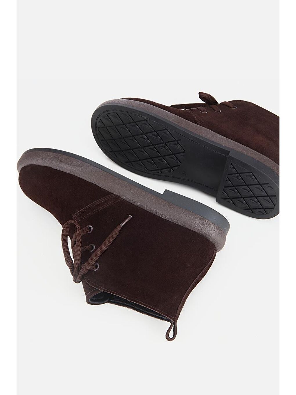 Kadın Süet Deri Kahverengi Bağcıklı Düz Bot-5