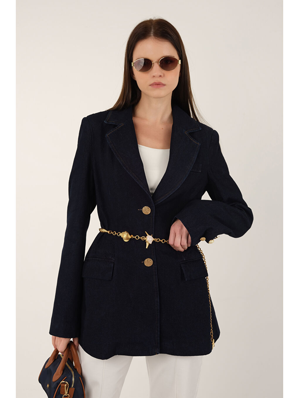 Denim Blazer Ceket Mavi