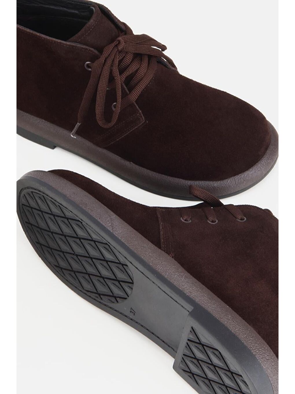 Kadın Süet Deri Kahverengi Bağcıklı Düz Bot-6