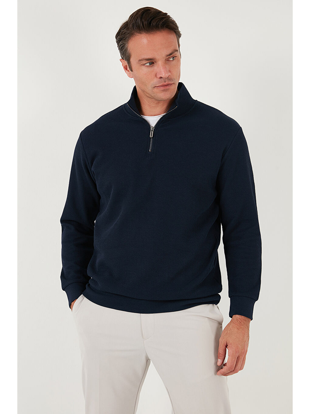 Antrasit Pamuklu Regular Fit Yarım Fermuarlı Dik Yaka 2'li Paket Sweat 5905716S2-2