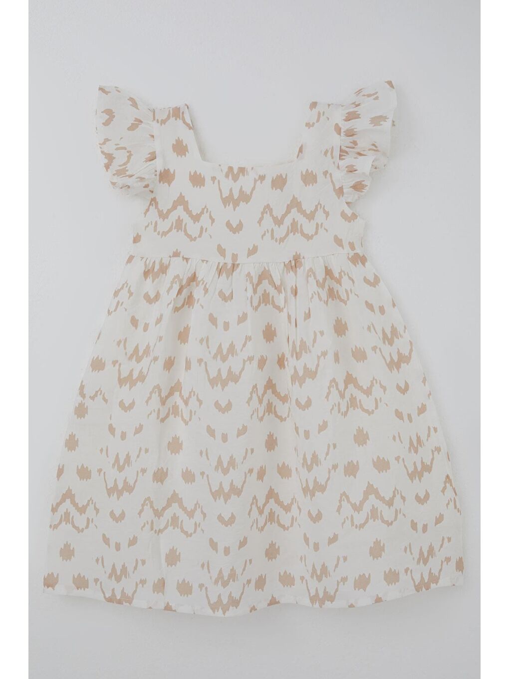 Kız Çocuk Elbise Desenli Arka Kısmı Fermuar Detaylı Ekru (8-12 Yaş)