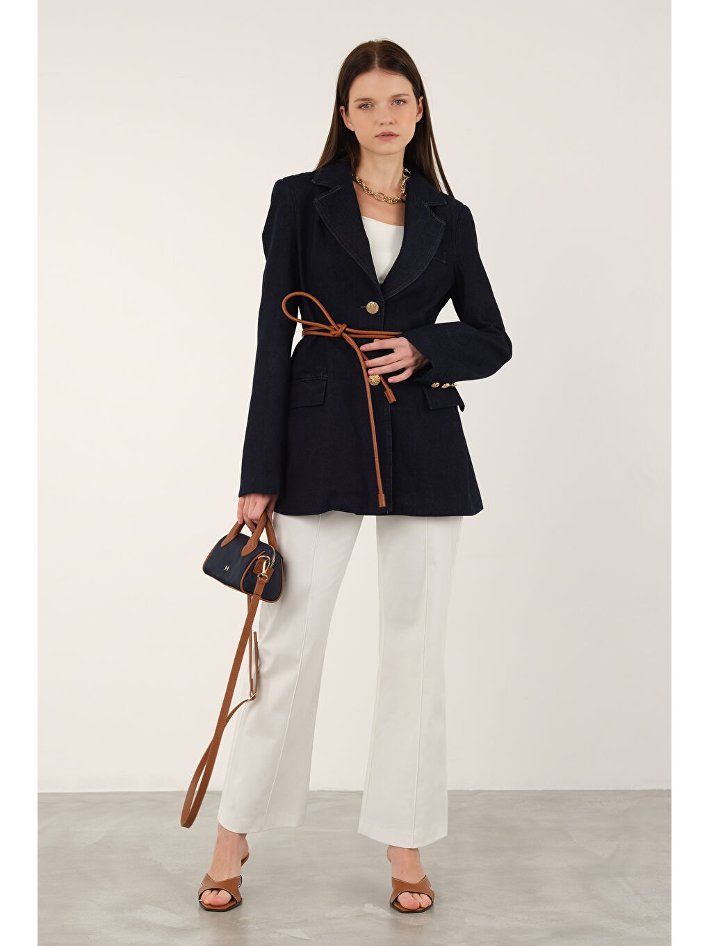 Denim Blazer Ceket Mavi-4