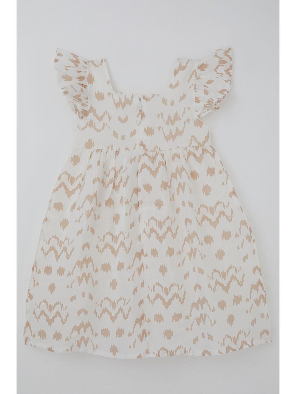 Kız Çocuk Elbise Desenli Arka Kısmı Fermuar Detaylı Ekru (8-12 Yaş)-1