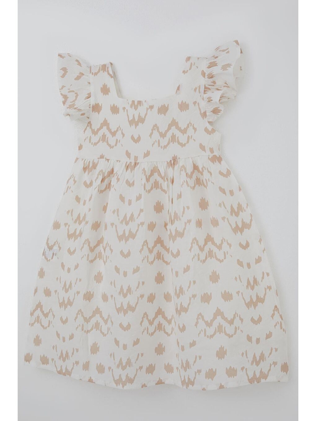 Kız Çocuk Elbise Desenli Arka Kısmı Fermuar Detaylı Ekru (8-12 Yaş)-2