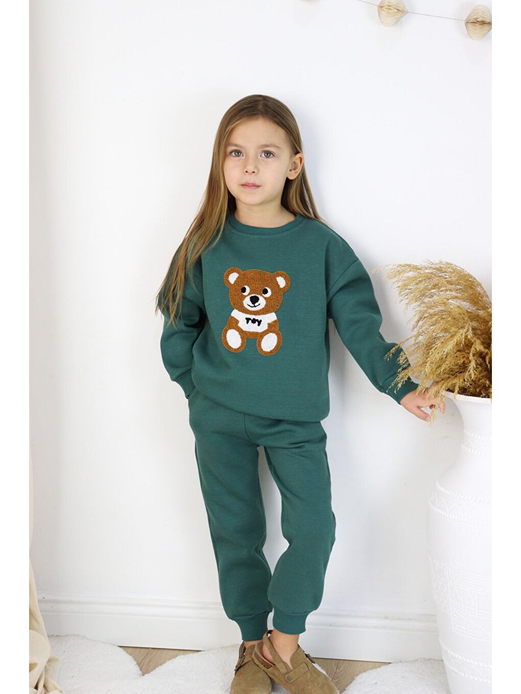 Harika KIDS Yeşil Kız-Erkek (Unisex) Çocuk İnterlok Kumaş Orta Kalınlıkta Nakışlı-Baskılı Örme Basic Eşofman Takımı - 1