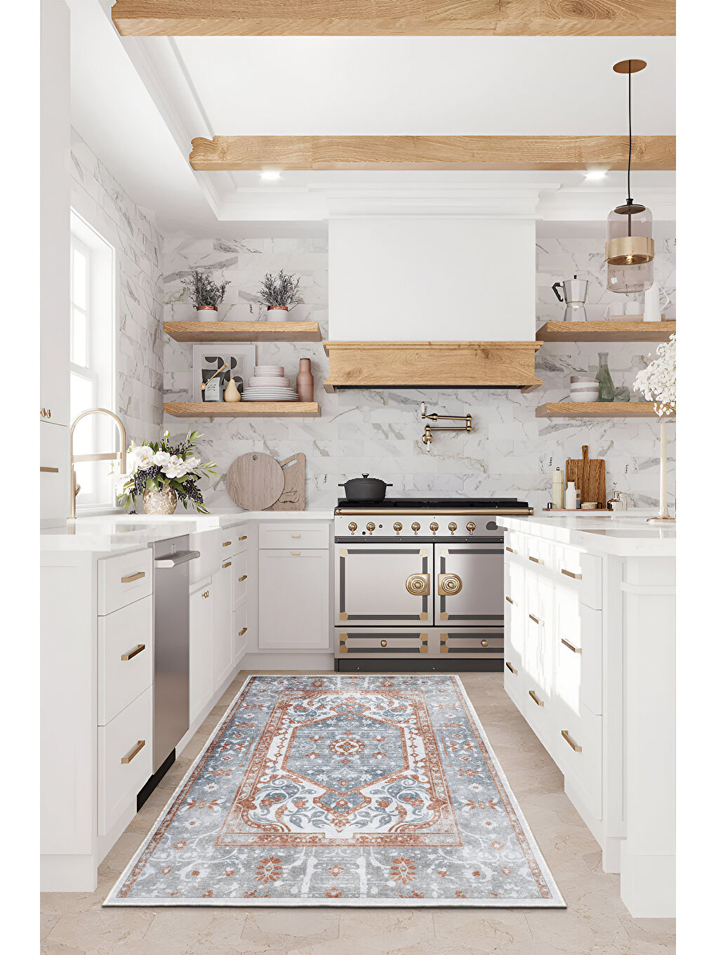 Gri Dekoratif Özel Tasarım Yıkanabilir İnce Kaymaz Tabanlı Modern Halı KECE FR12-4