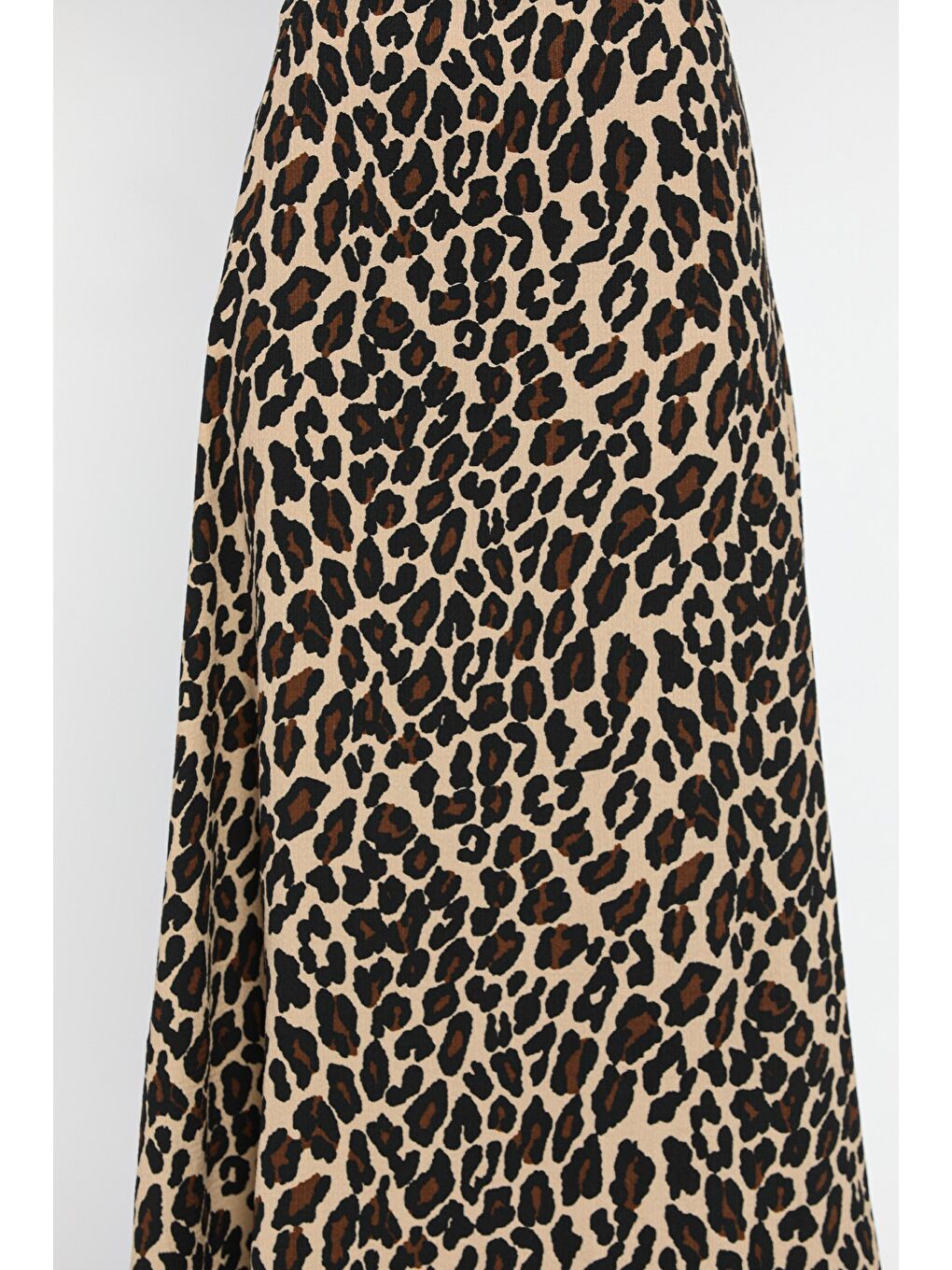 Bej Kadın Bel Lastikli Leopar Desenli Bürümcük Kiloş Etek-3