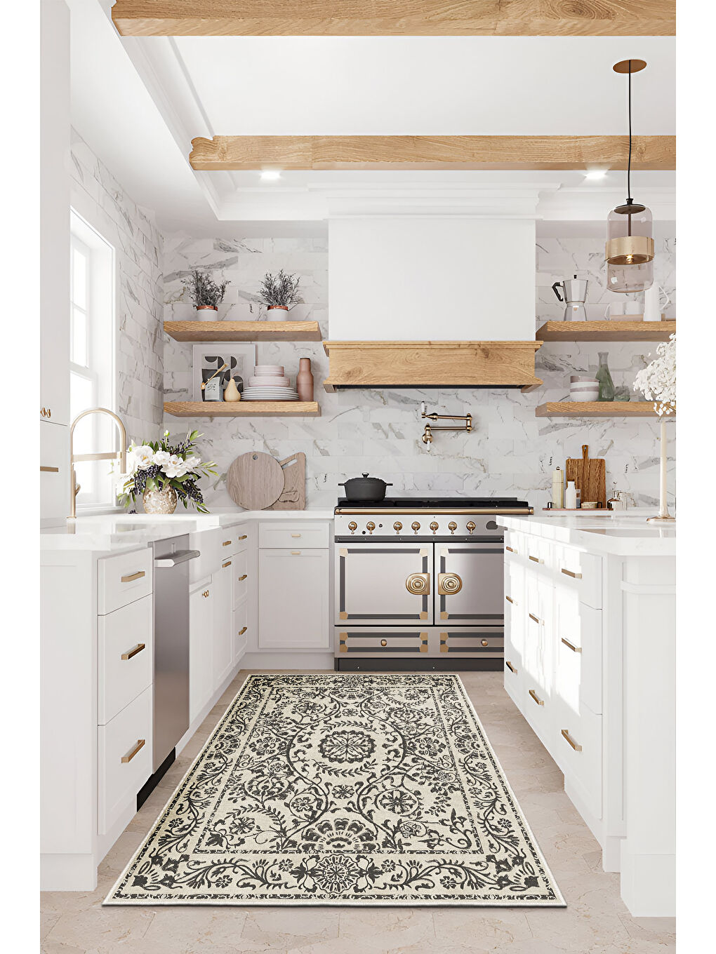 Kahverengi Dekoratif Özel Tasarım Yıkanabilir İnce Kaymaz Tabanlı Modern Halı KECE FR11-4