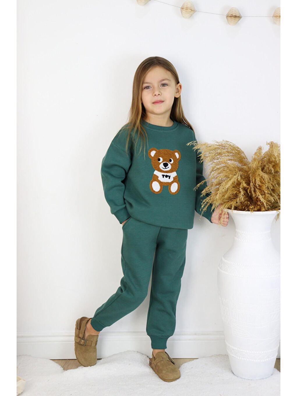 Harika KIDS Yeşil Kız-Erkek (Unisex) Çocuk İnterlok Kumaş Orta Kalınlıkta Nakışlı-Baskılı Örme Basic Eşofman Takımı - 3