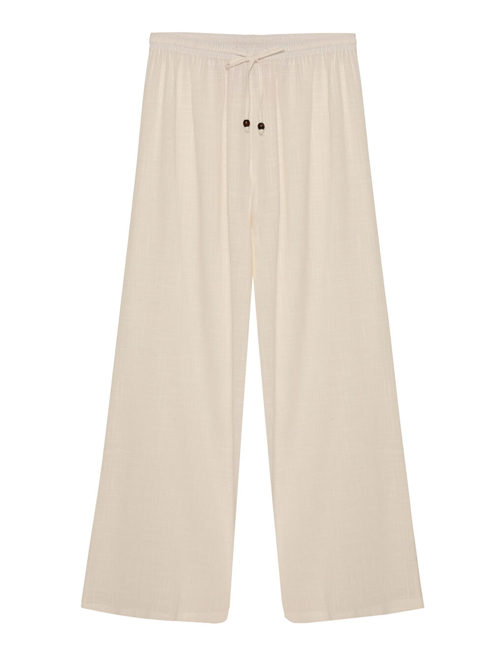 Bağcık Detaylı Beli Lastikli Bol Pantolon Ekru